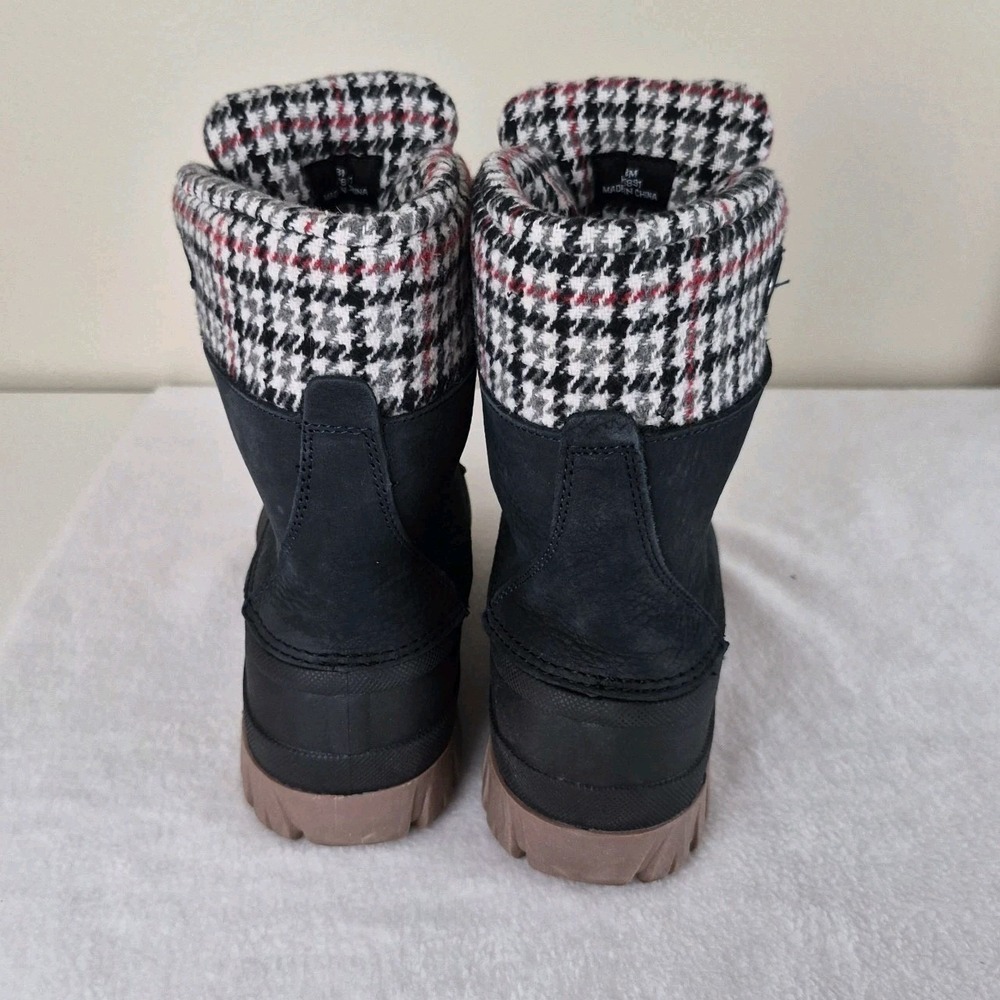 J.Crew Winter Boots Women's 8M Black Houndstooth Plaid Cuff Duck Boots Waterproo - Picture 3 of 7